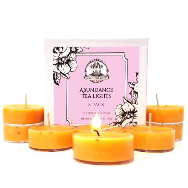 Abundance Tea Light Candles (8 Count) for Good Fortune, Success, Blessings & Prosperity