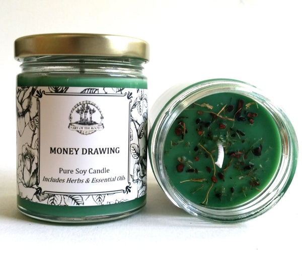 Money Drawing Soy Candle for Wealth, Prosperity, Abundance and Financial Security